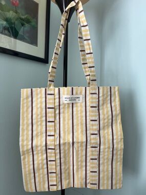 Sézane Yellow & Brown Striped Tote Bag